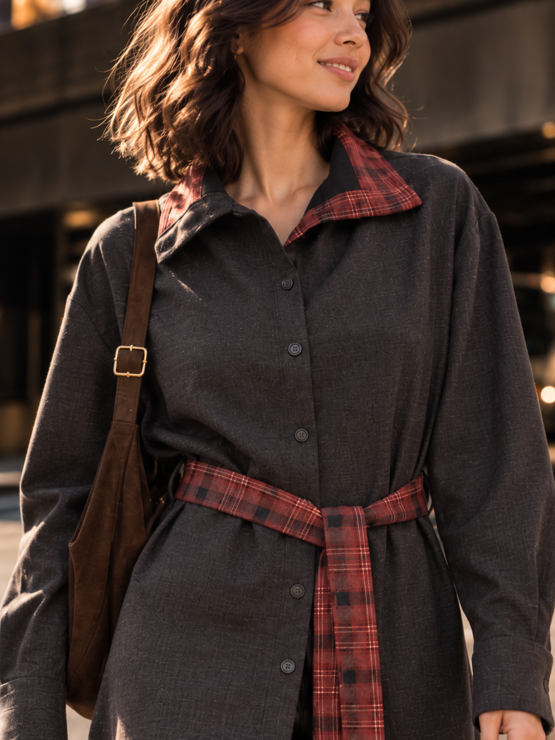 Raven Plaid Belted Shacket