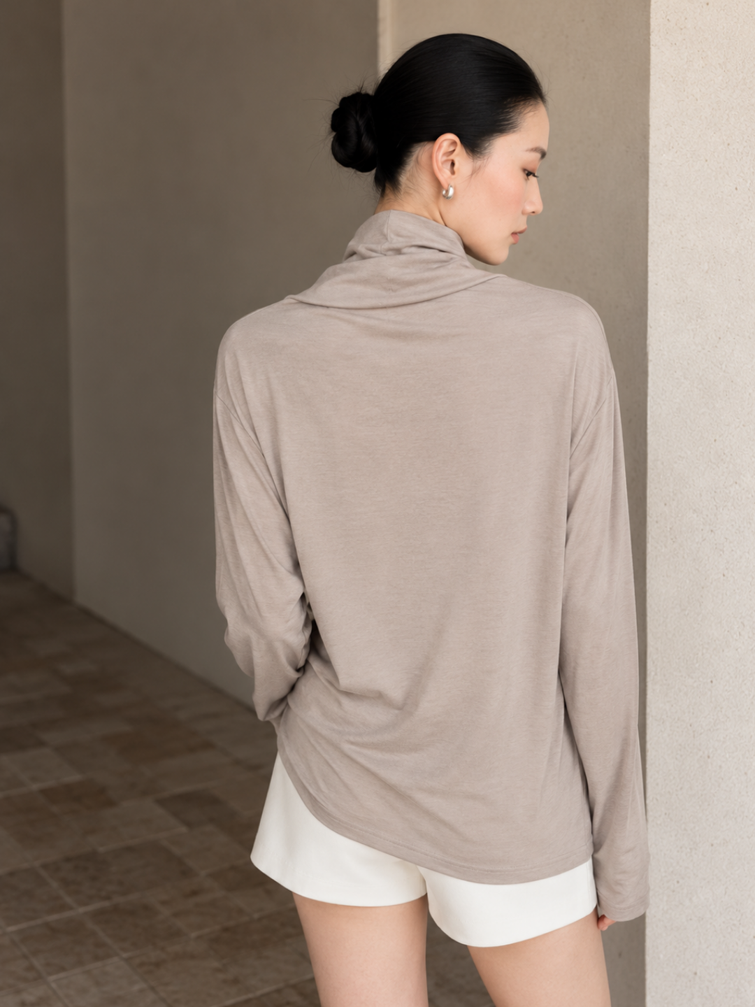 Camel Cowl-Neck Top