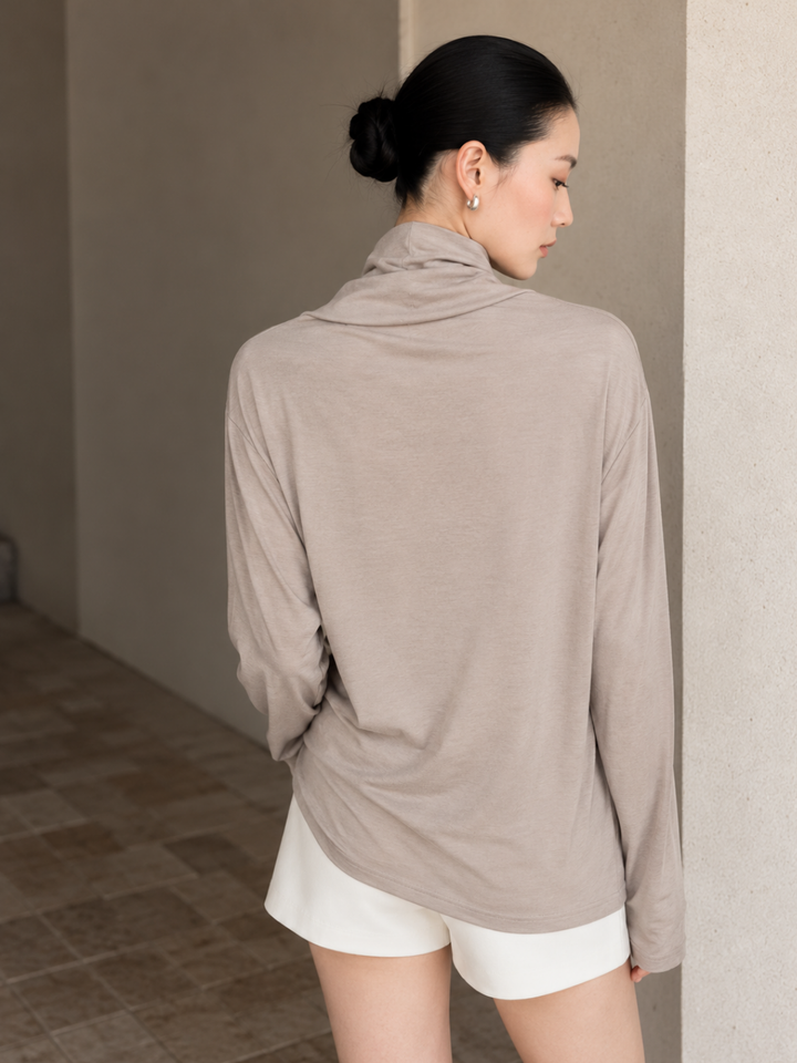 Camel Cowl-Neck Top