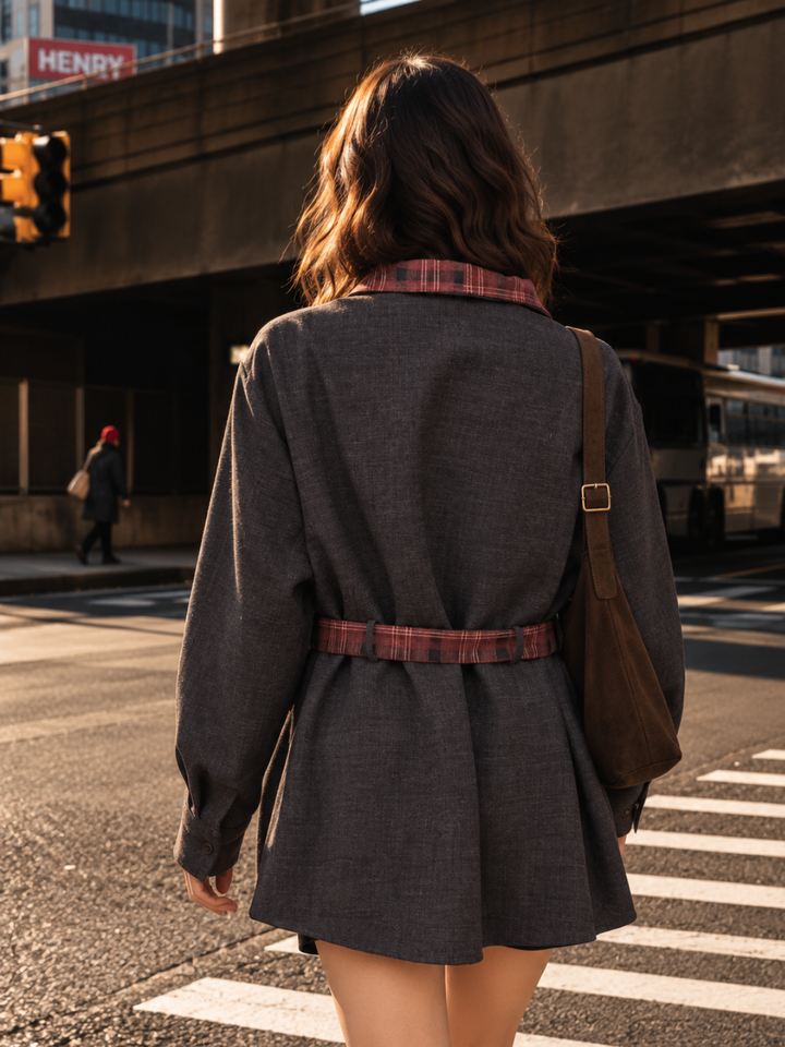 Raven Plaid Belted Shacket