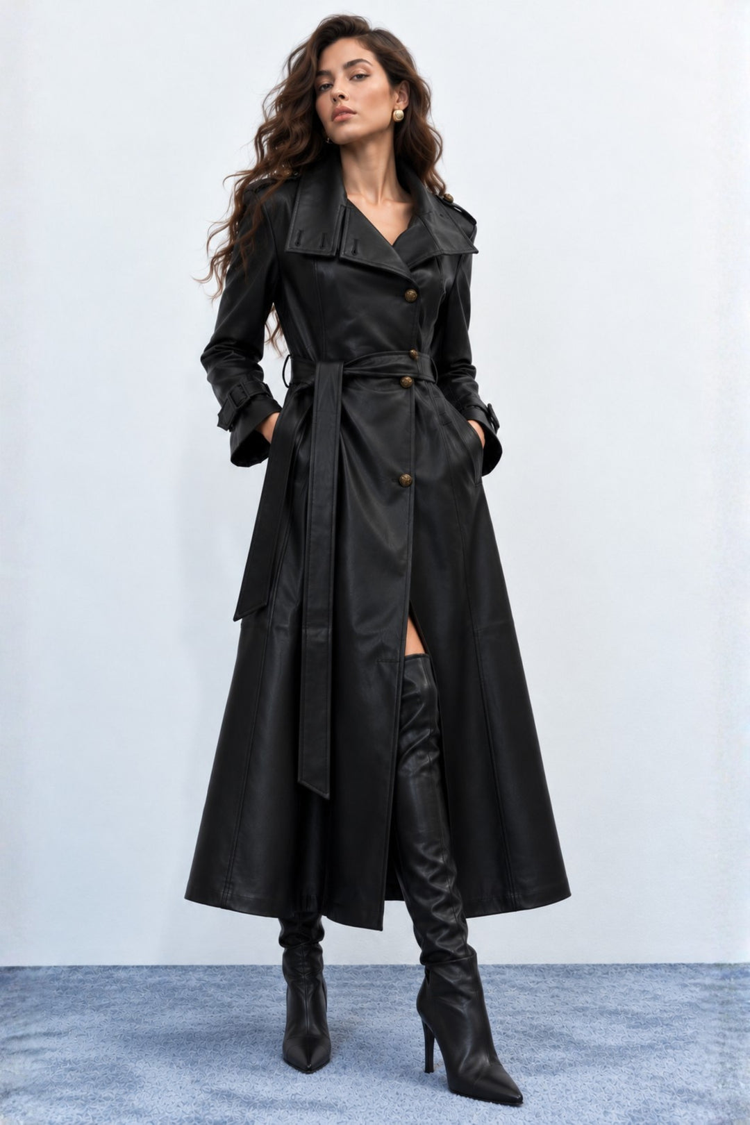 Black belted trench coat for women