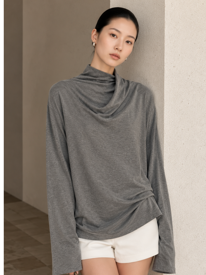 Pebble Grey Cowl-Neck Top