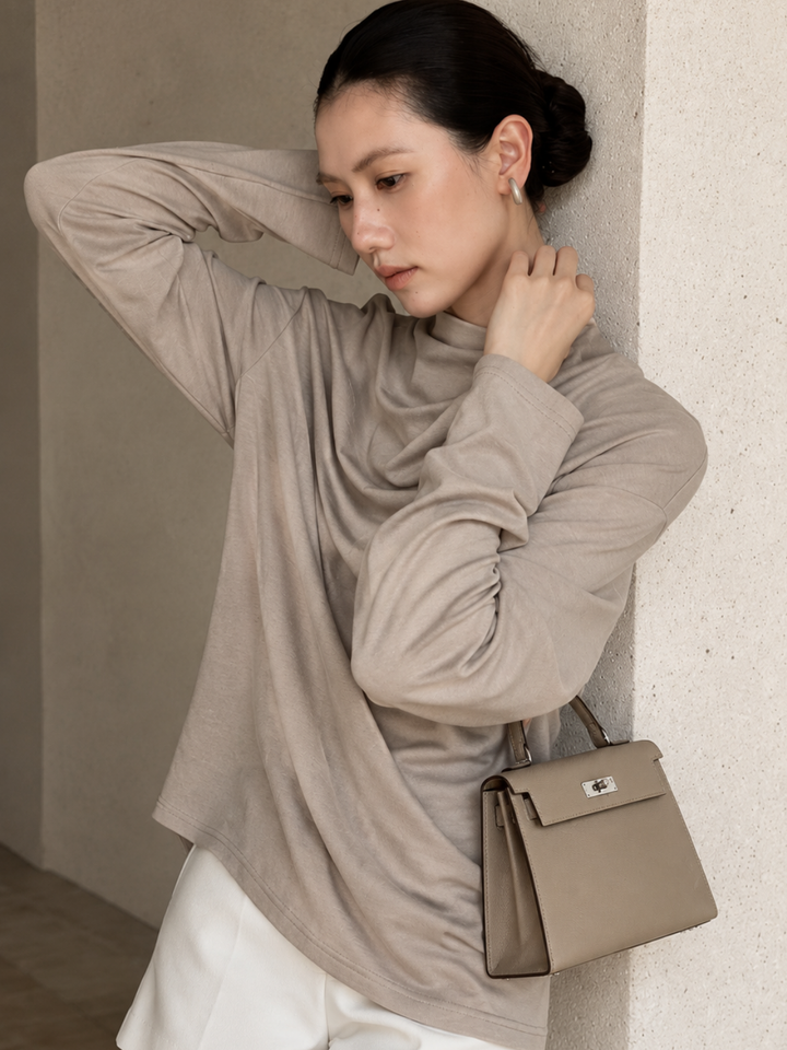 Camel Cowl-Neck Top