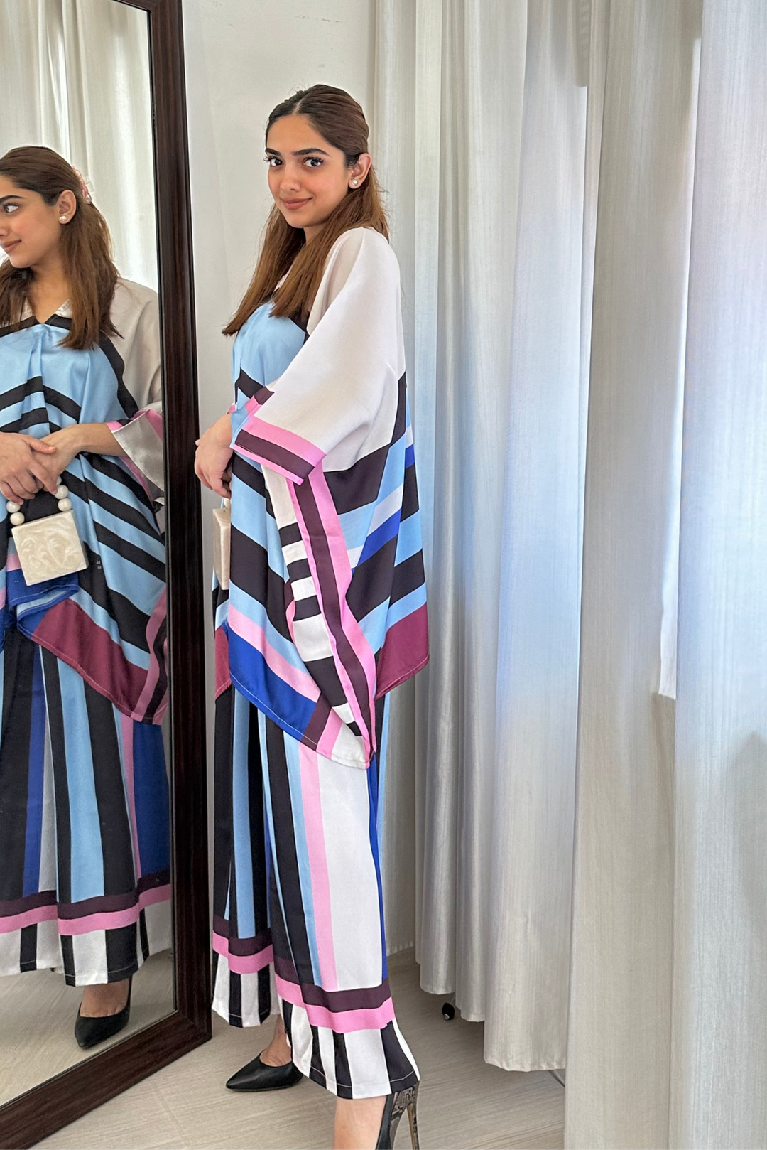 NoLabels' Color Block Striped Kaftan Coord Set for stylish women