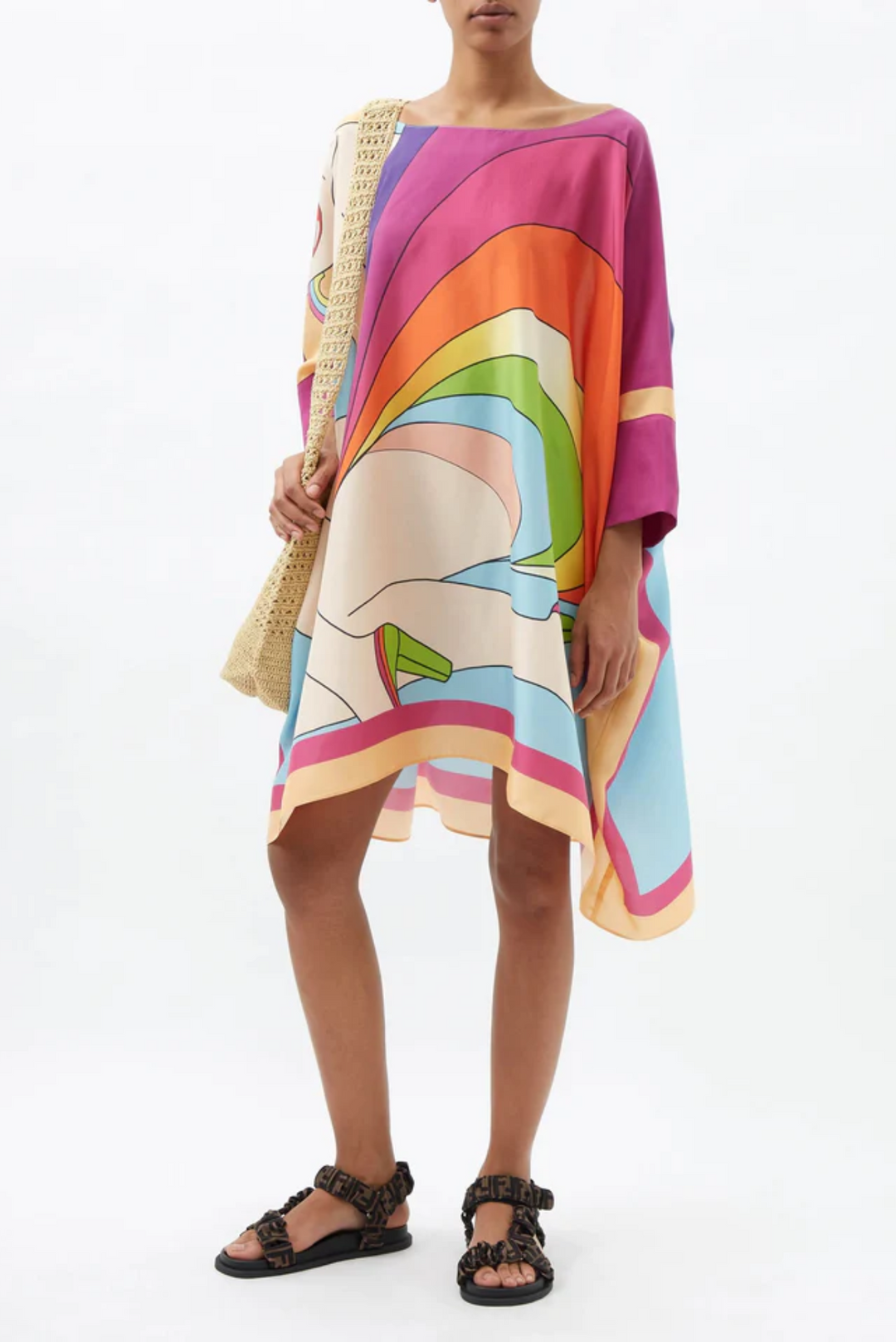 Flowy Rainbow Kaftan Dress for beach outings