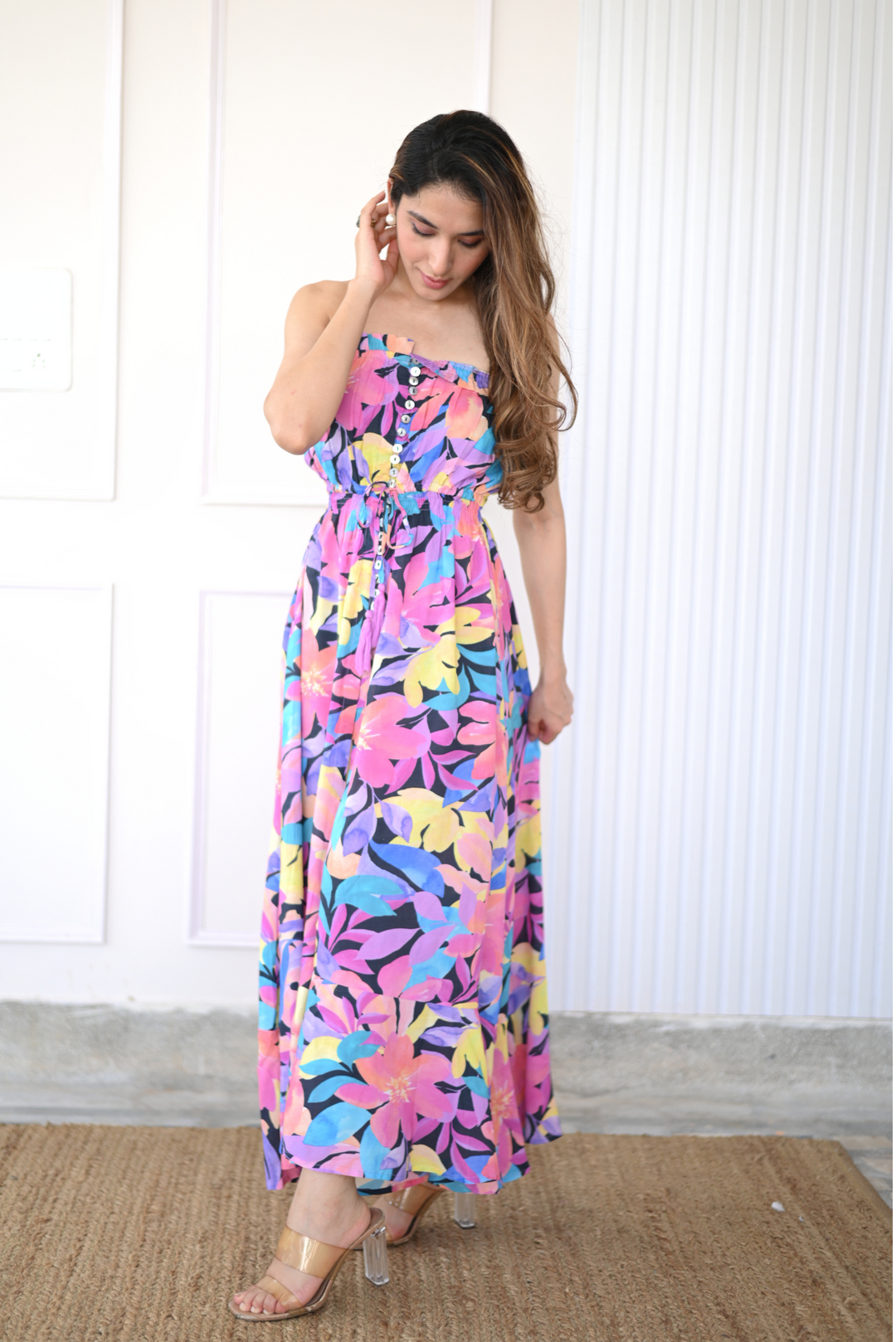 The Venice Floral Dress pink and blue