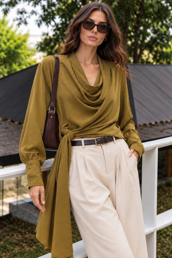 Matcha Draped Wrap Top