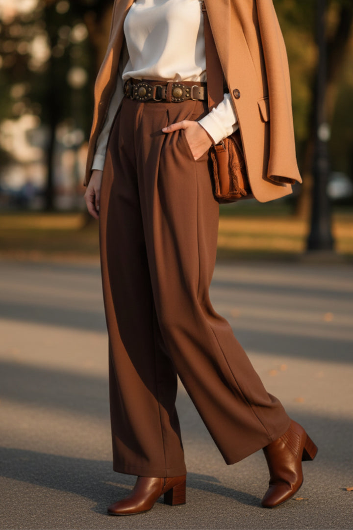 Brown Pants with Inverted Pleats