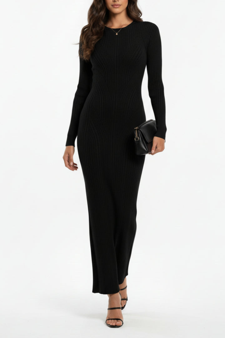 Black Knit Full Sleeve Maxi Dress