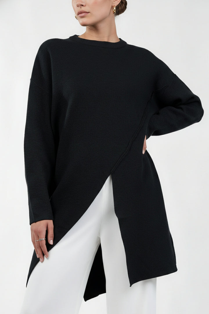 Black Horizon Long Cut Sweater