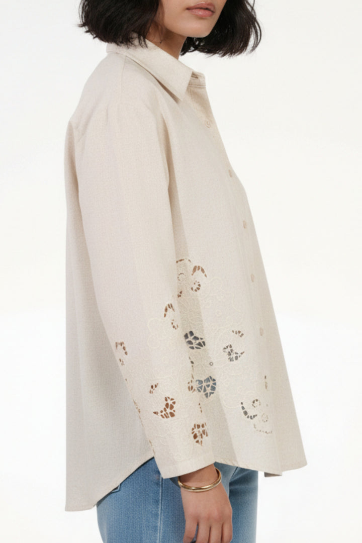 Oak Leaf Cutwork Linen Shirt