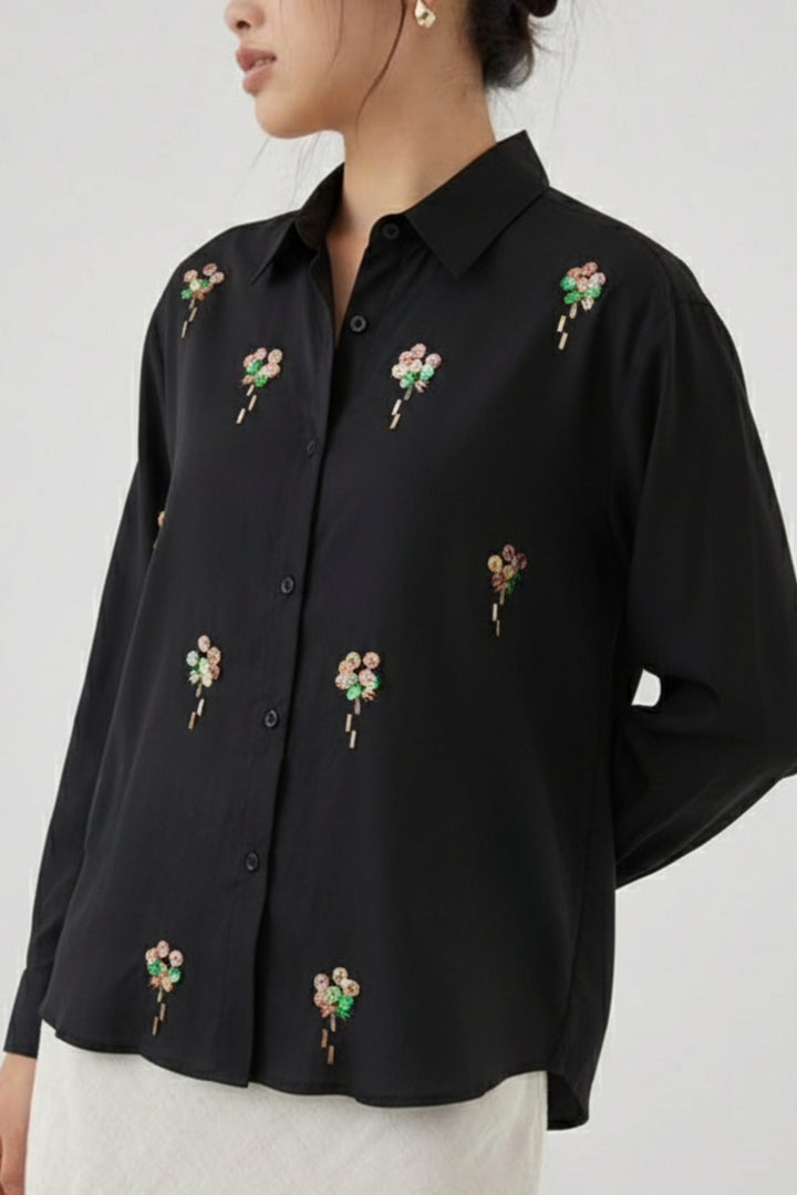 Black Meadow Sequin Shirt