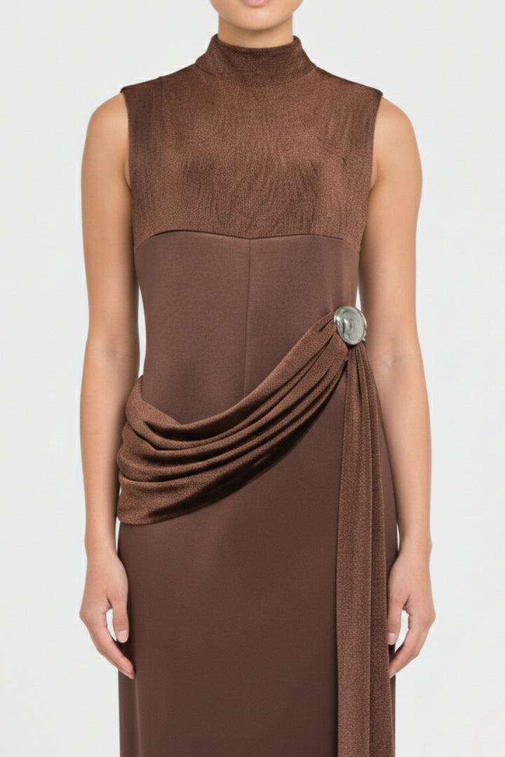 Cocoa Asymmetric Drape Maxi Dress