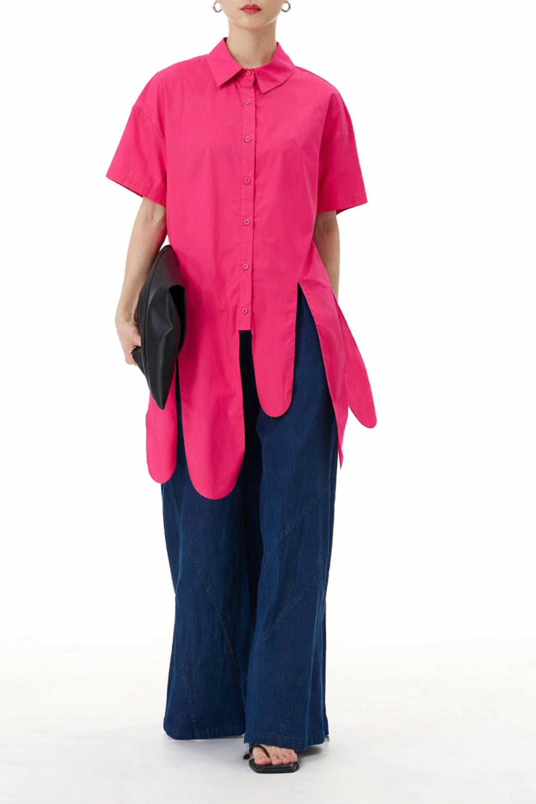 Pink Asymmetric Hem Shirt