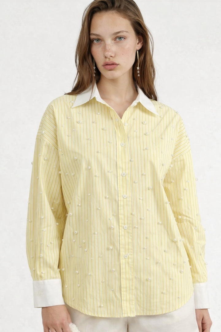 Butter Yellow Pearl Striped Shirt