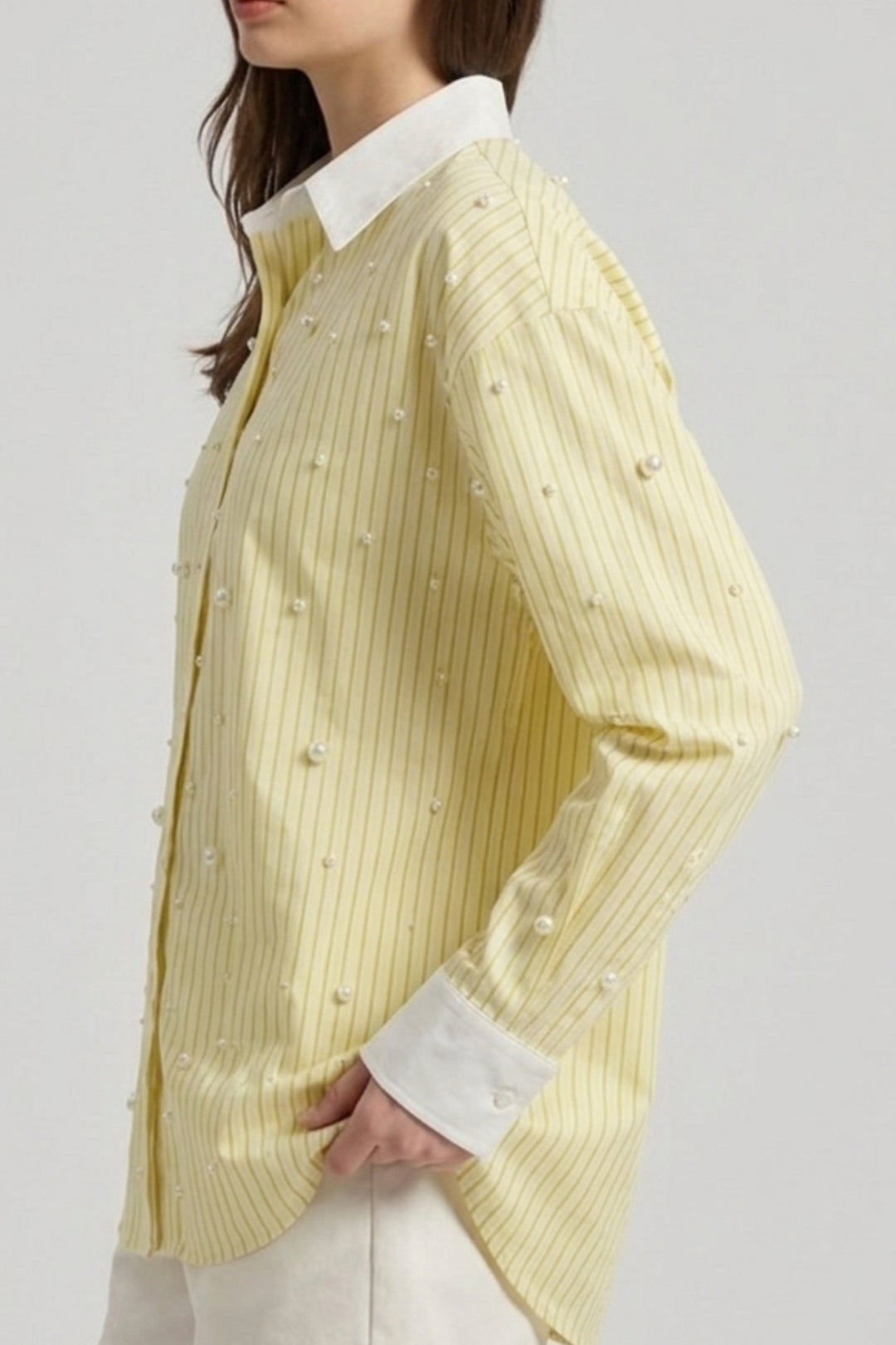 Butter Yellow Pearl Striped Shirt