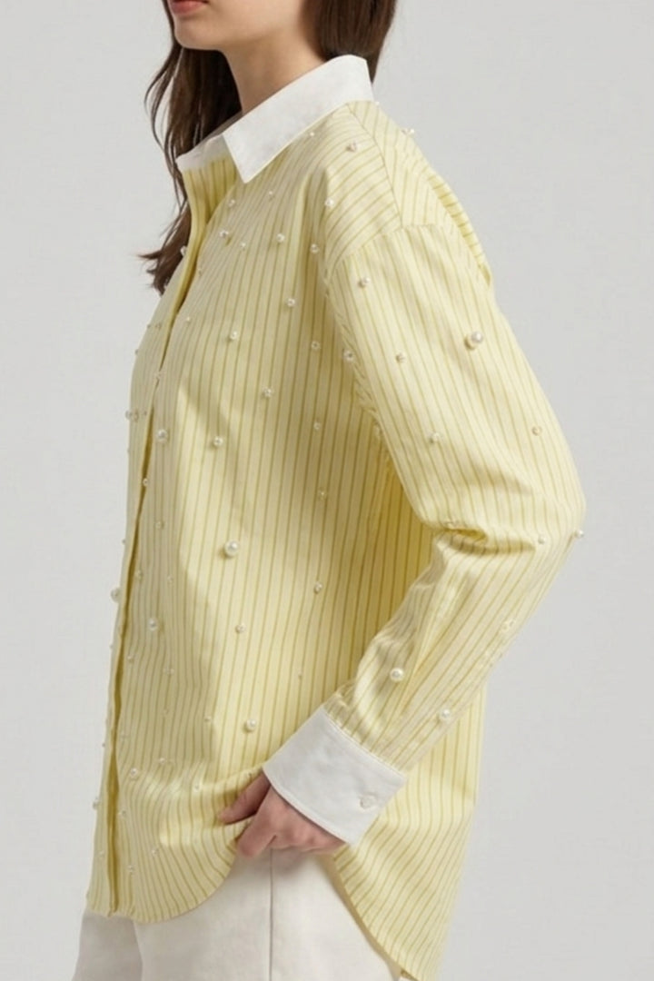Butter Yellow Pearl Striped Shirt
