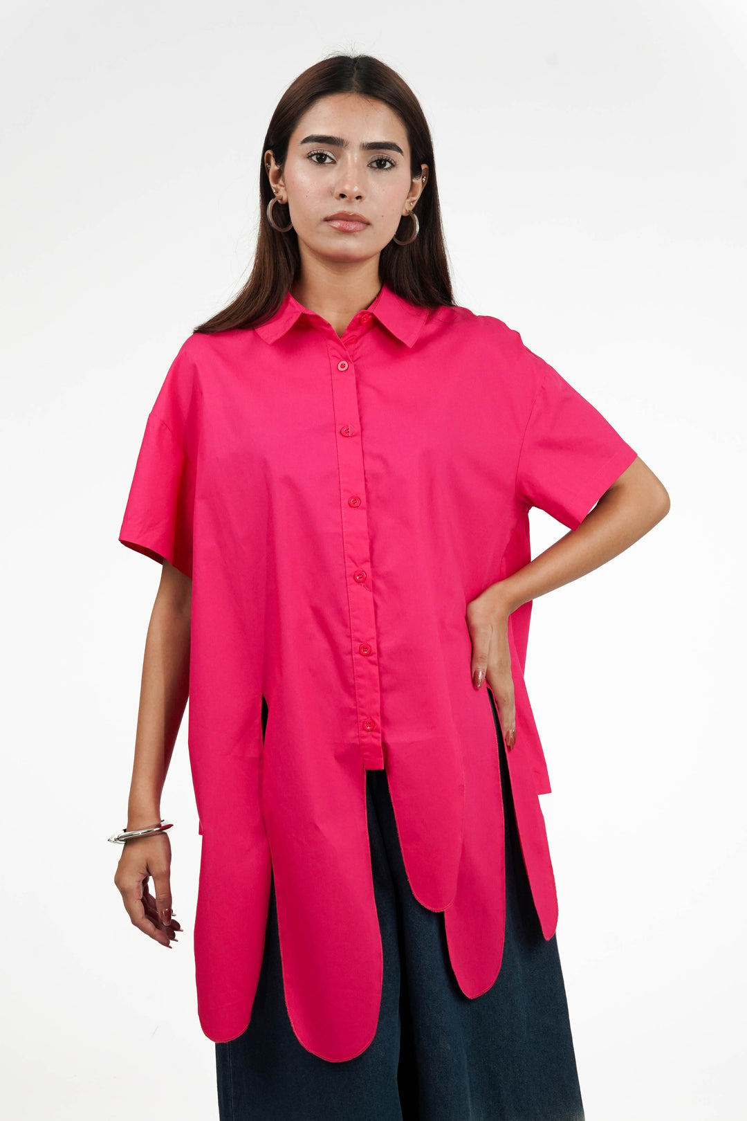 Pink Asymmetric Hem Shirt