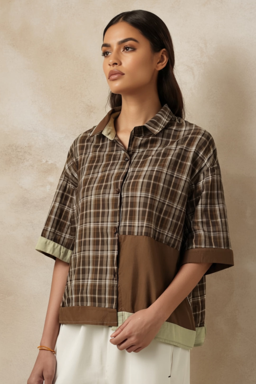 Patched Plaid Korean Shirt