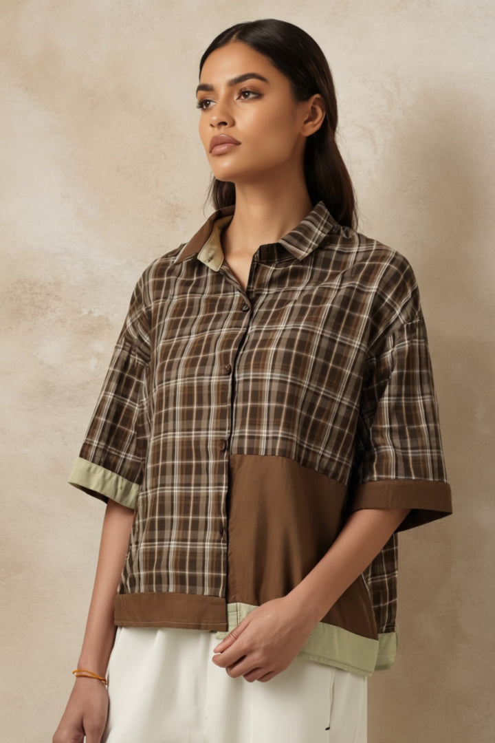 Patched Plaid Korean Shirt