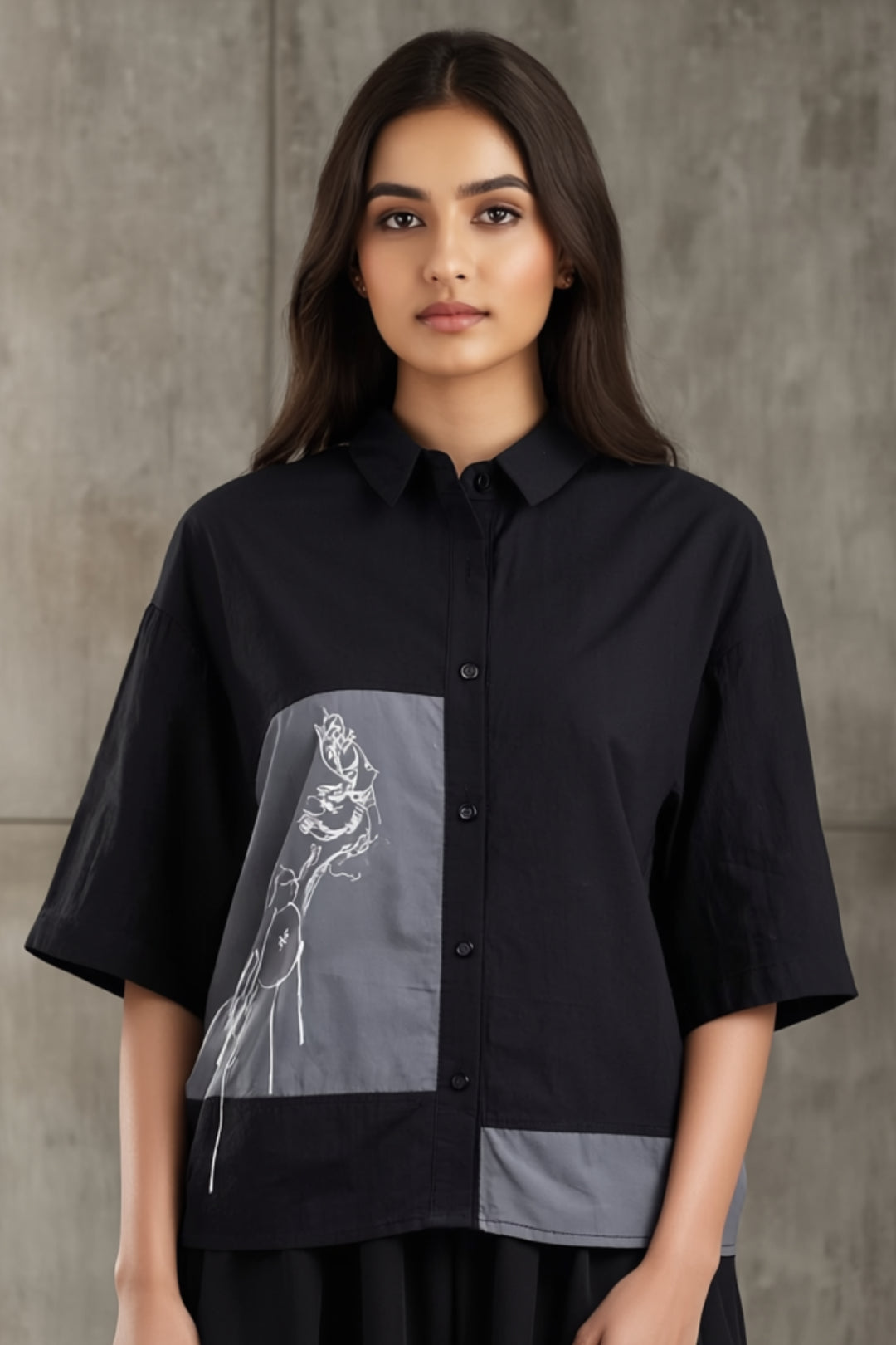 Black Gray Thread Work Shirt