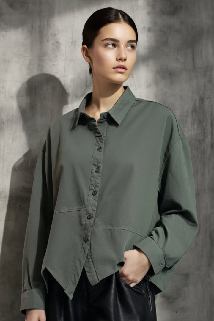 Sage Green Shirt With Zigzag Hem