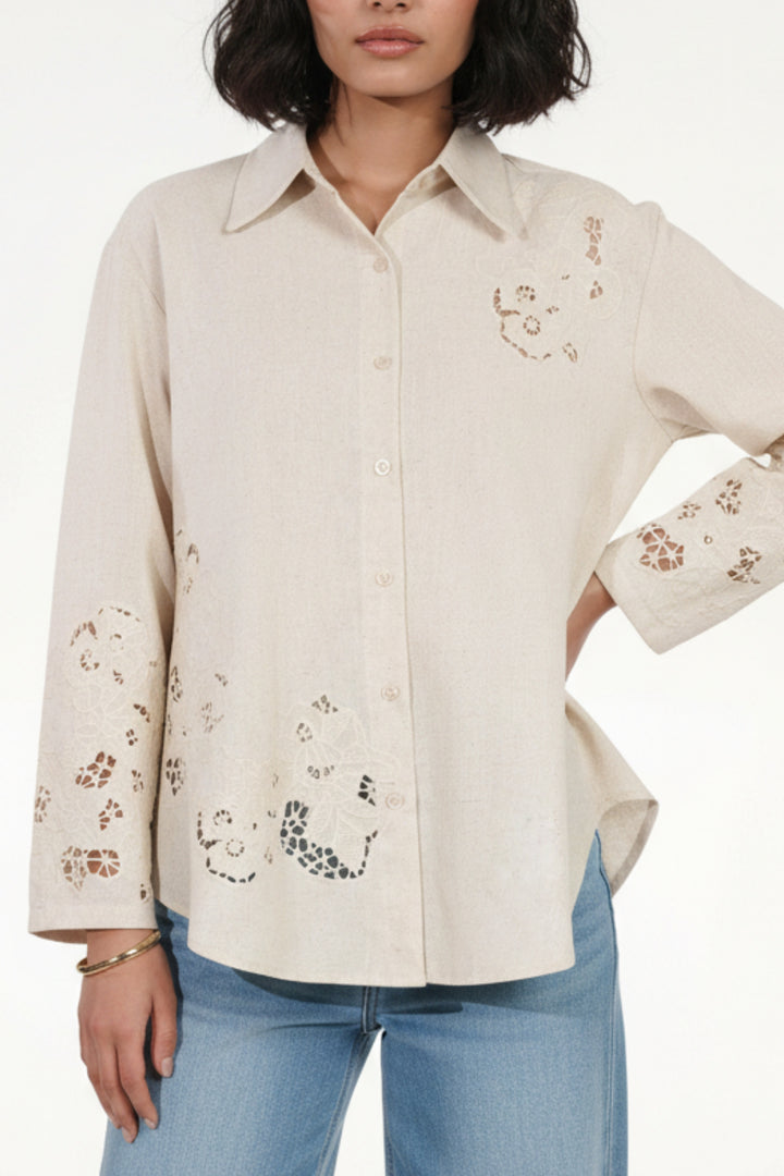 Oak Leaf Cutwork Linen Shirt