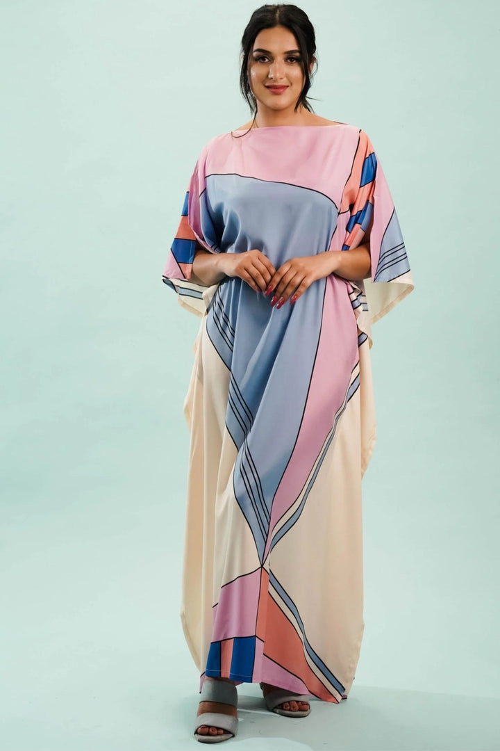 Regular fit kaftan dress with boat neck