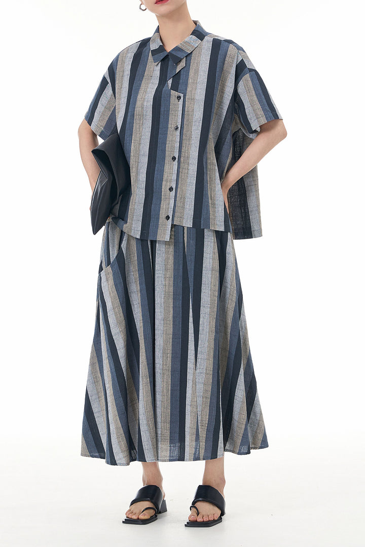 Aquamarine Striped Linen Coord Set