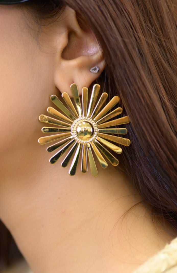 Big Gold Flower Stud Earrings