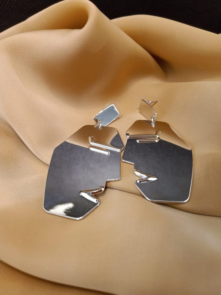 Silver Abstract Face Earrings