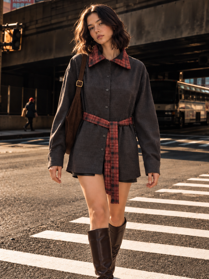 Raven Plaid Belted Shacket