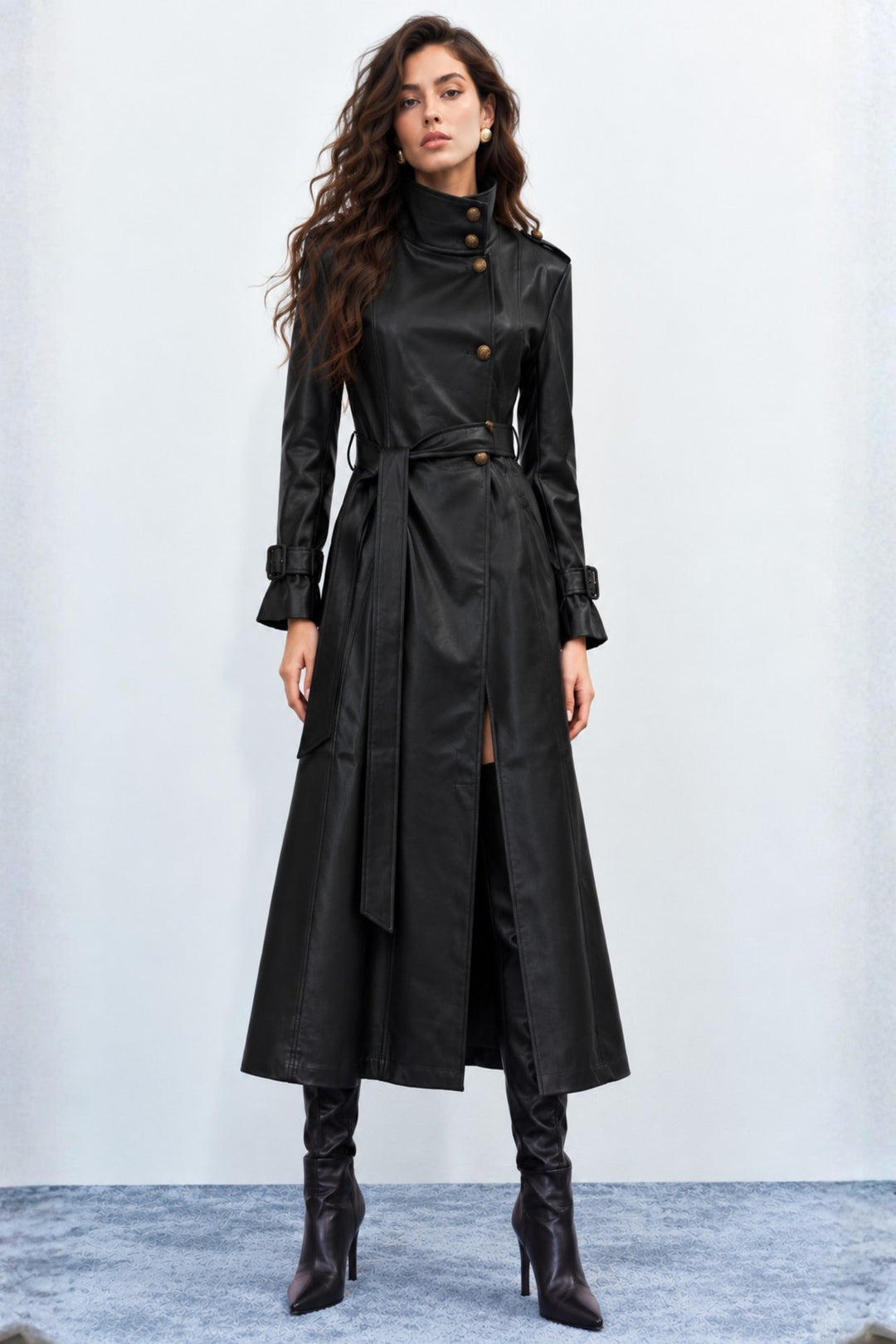 Black double-breasted trench coat