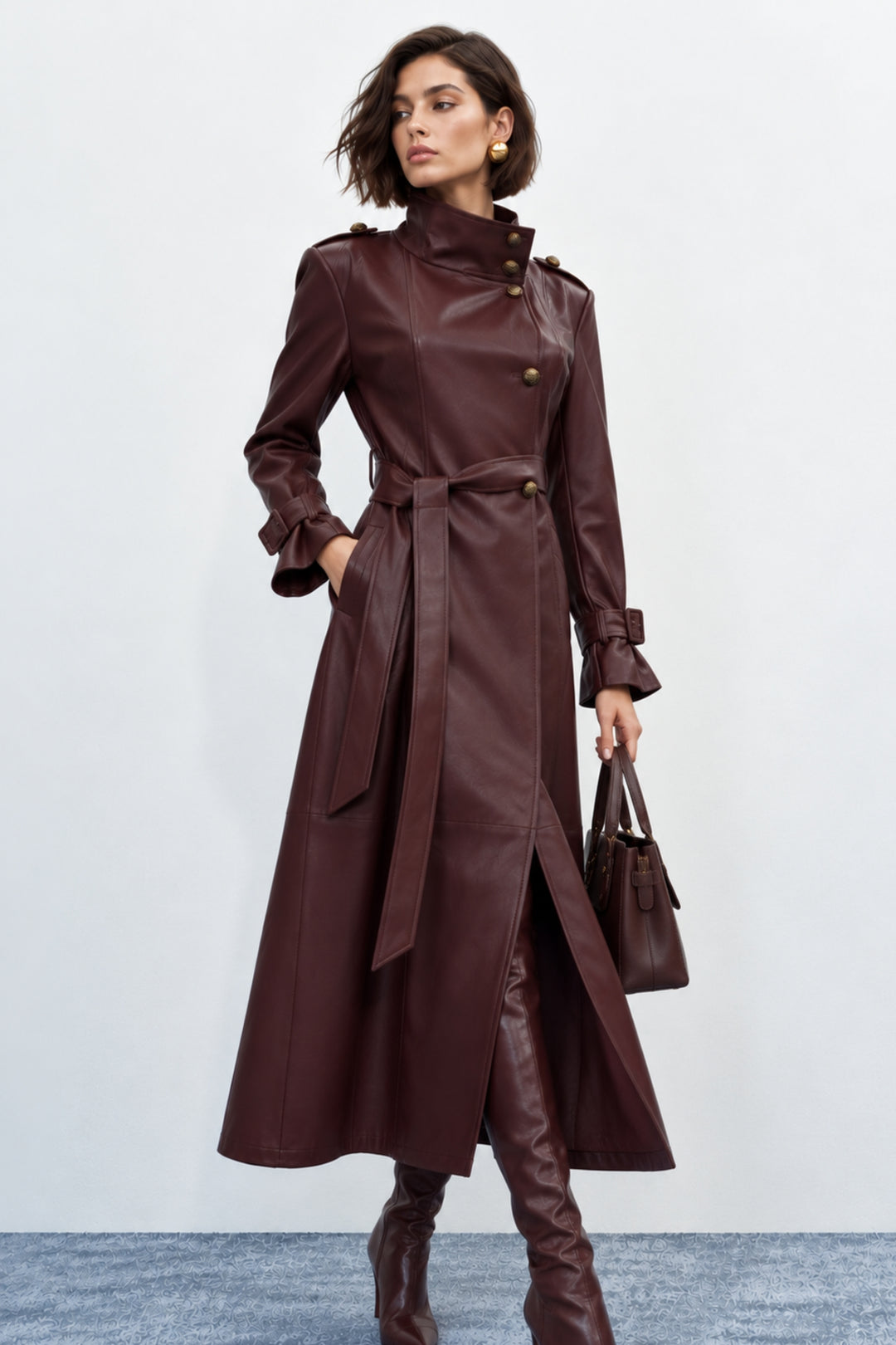 Belted trench coat for women