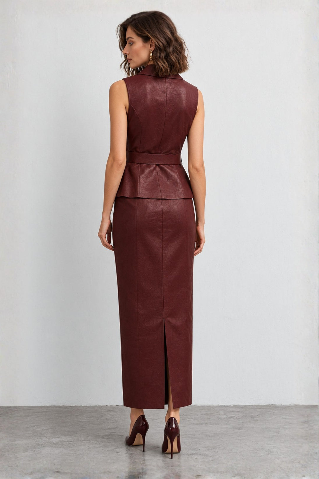 Designer leather skirt set for women