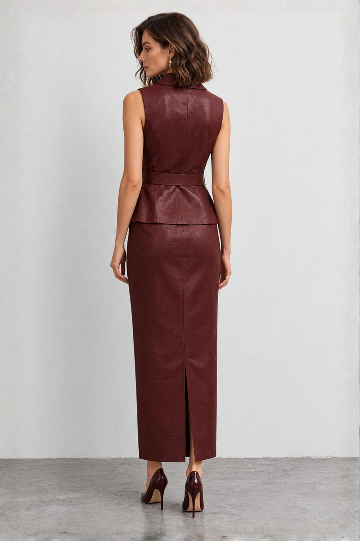 Designer leather skirt set for women