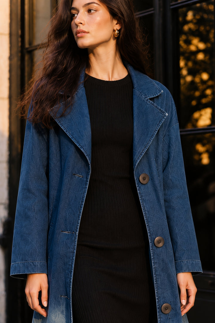 Trendy denim trench coat