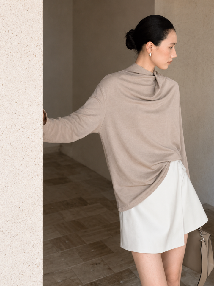 Camel Cowl-Neck Top