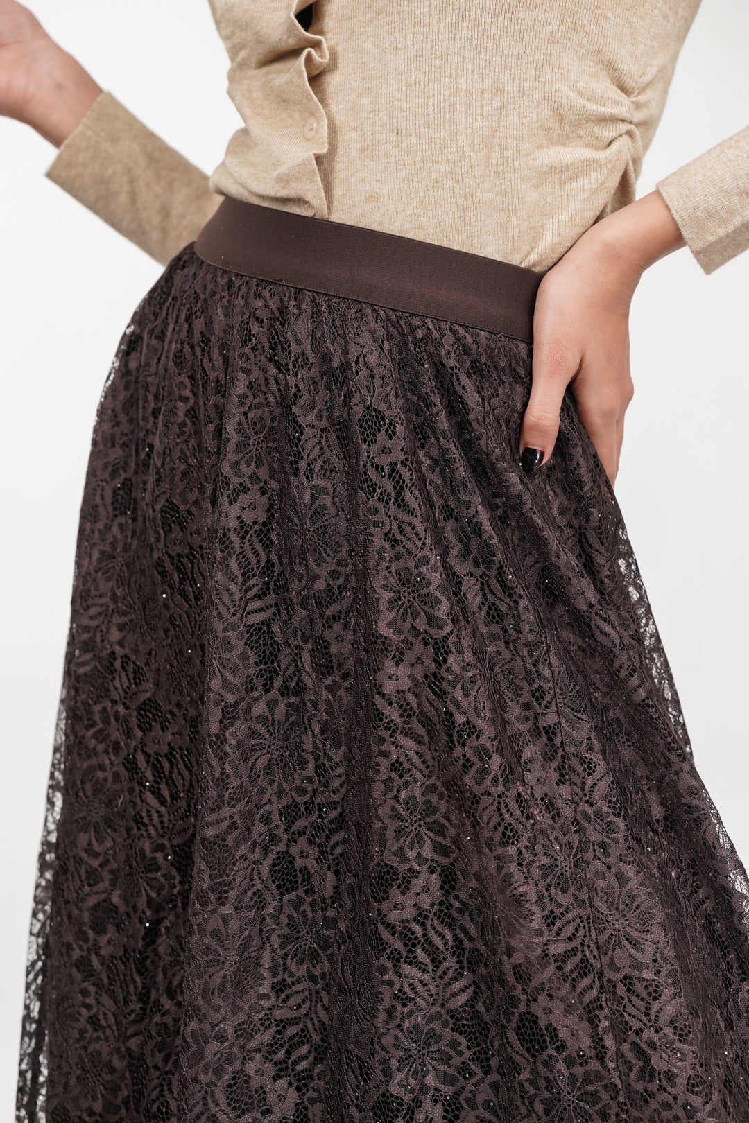 Brown Veiled Net Skirt