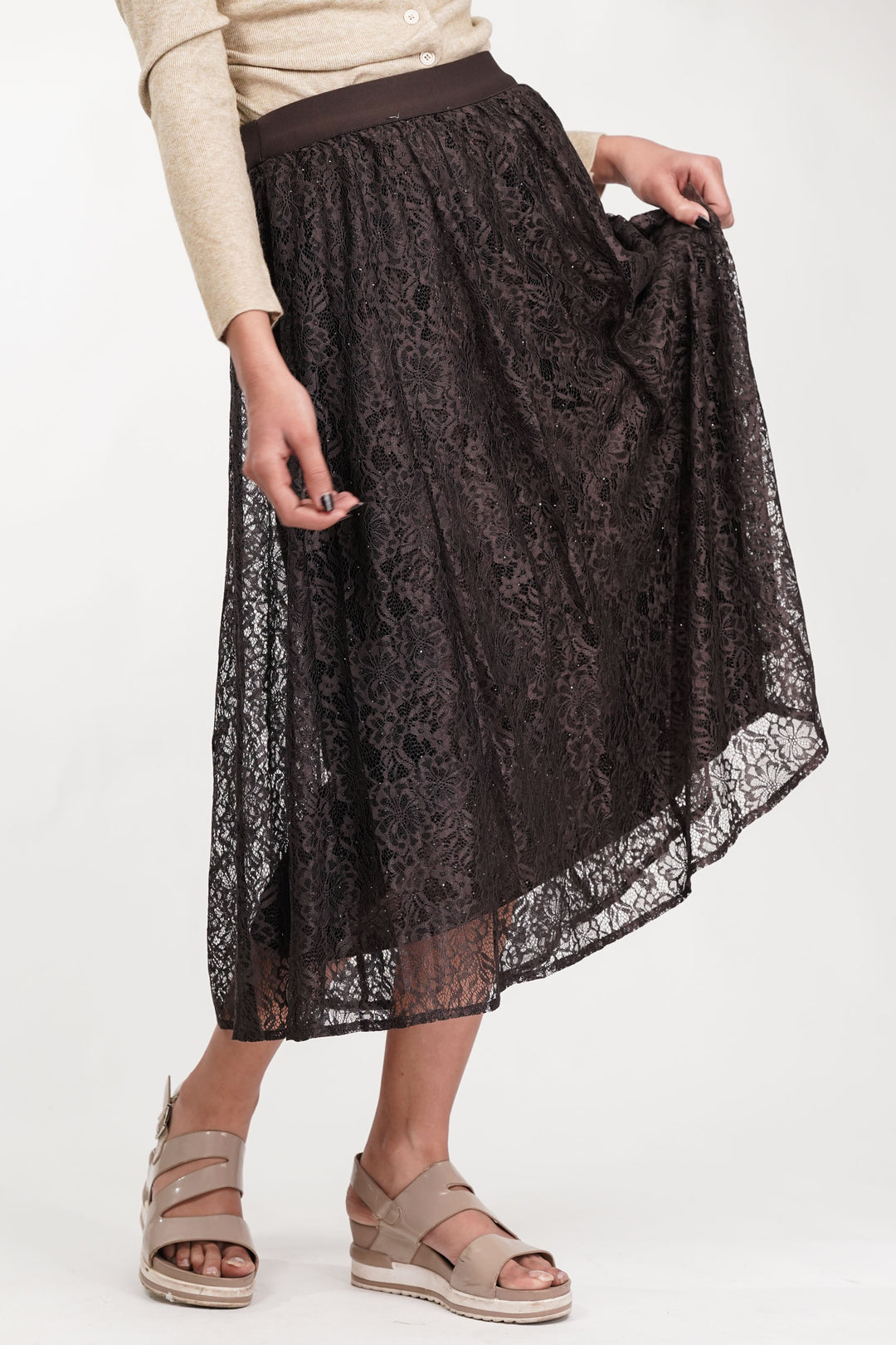 Brown Veiled Net Skirt