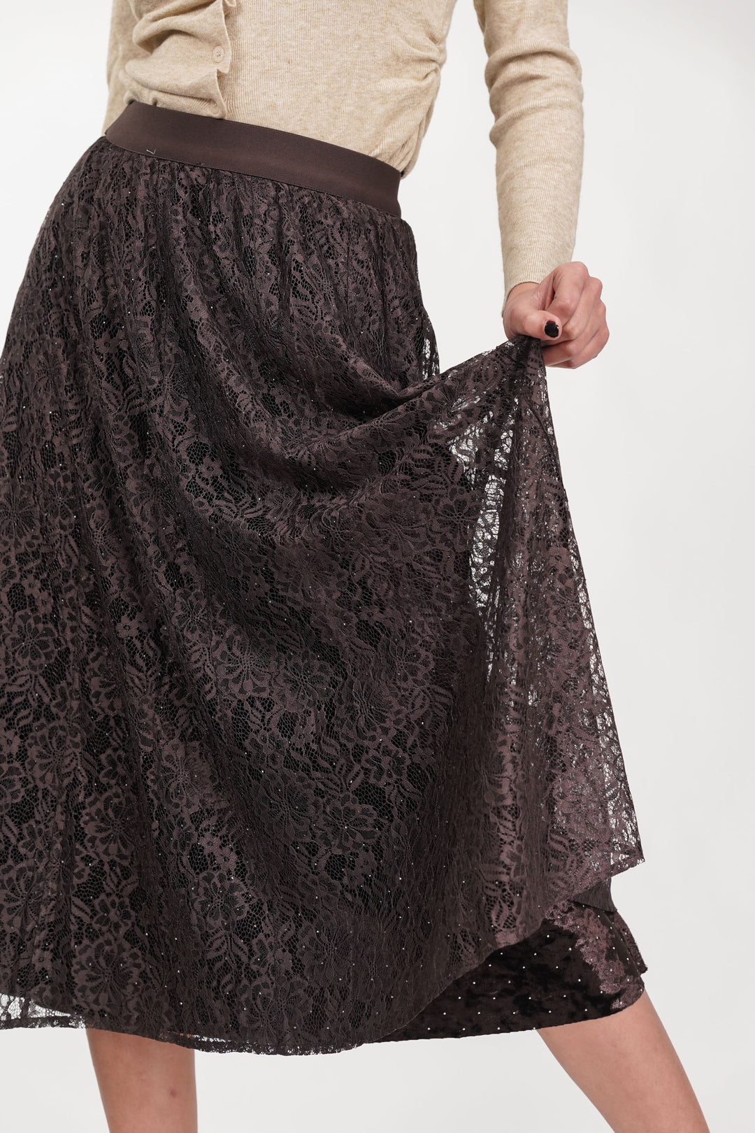 Brown Veiled Net Skirt