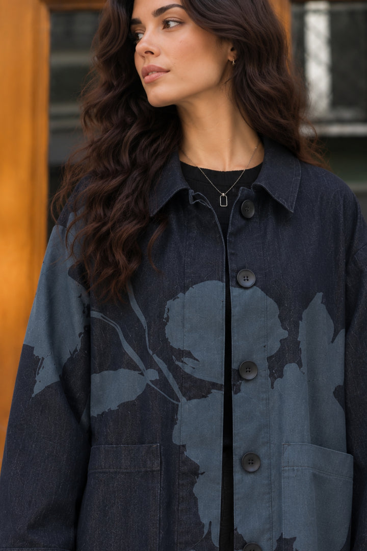Designer black printed trench coat