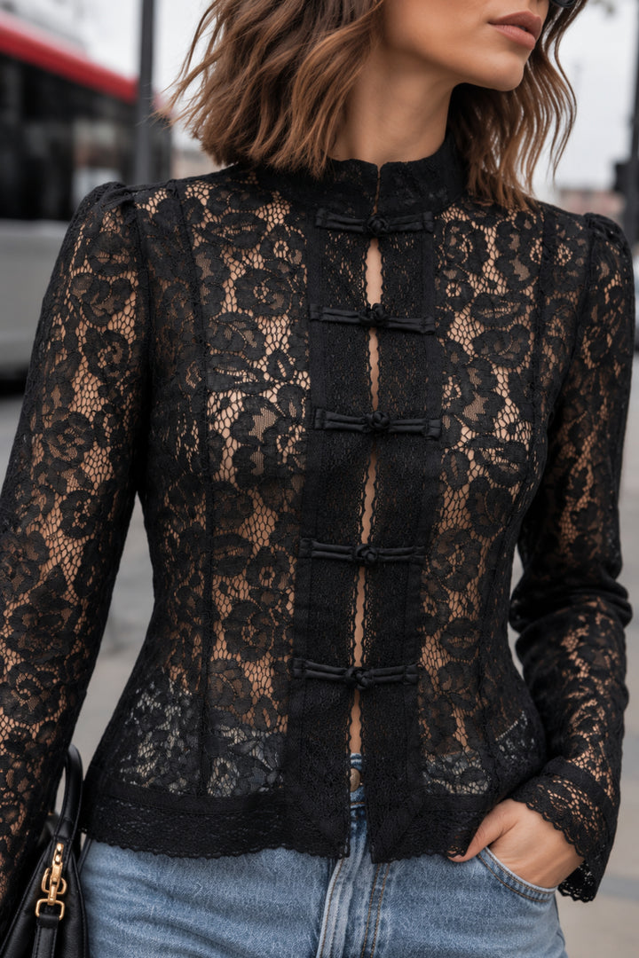 black lace formal top for women