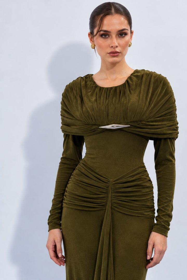 Olive green formal maxi dress