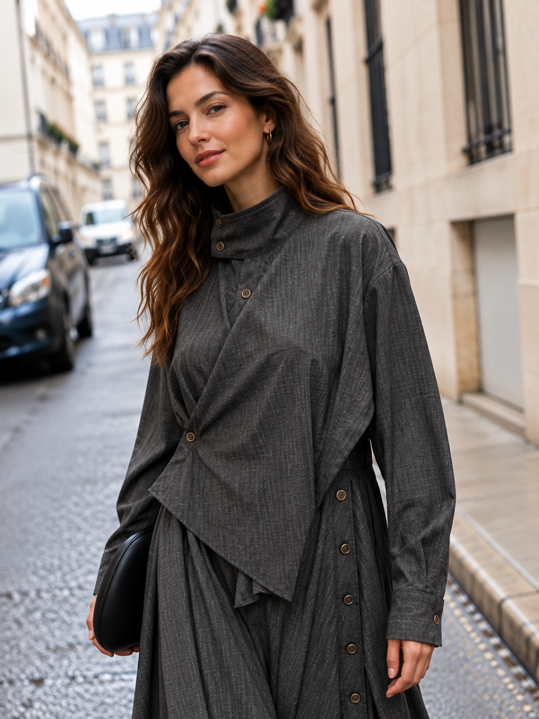 Elaris Charcoal Wrap Dress