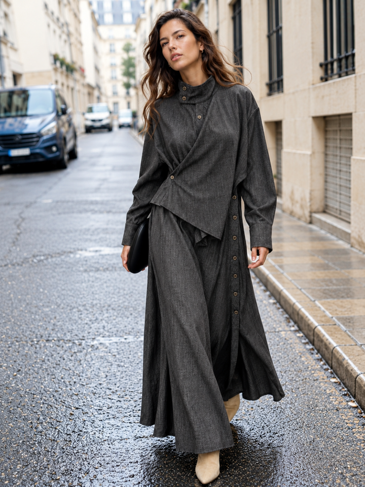 Elaris Charcoal Wrap Dress