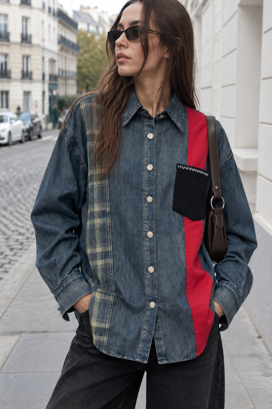 denim shirt street style women