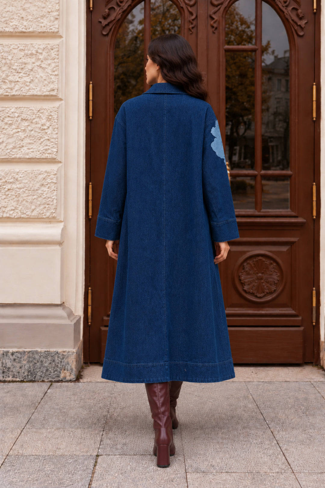 Women's long denim trench coat