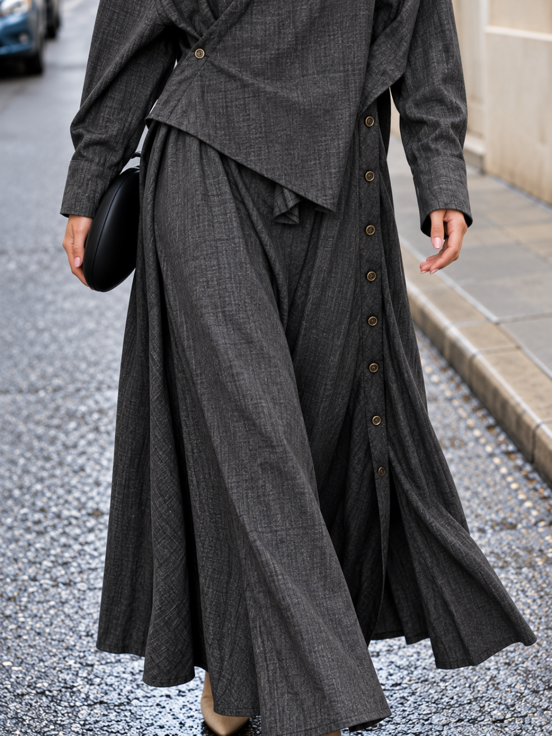 Elaris Charcoal Wrap Dress