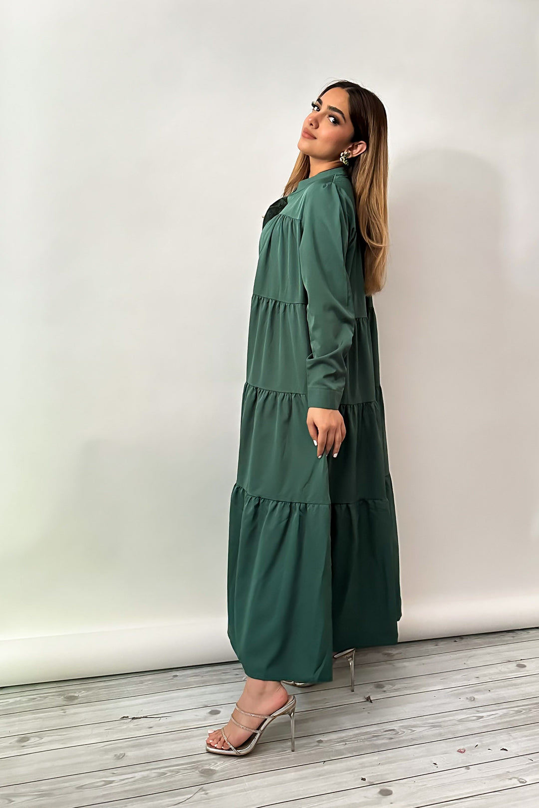 Pine Green Tiered Dress